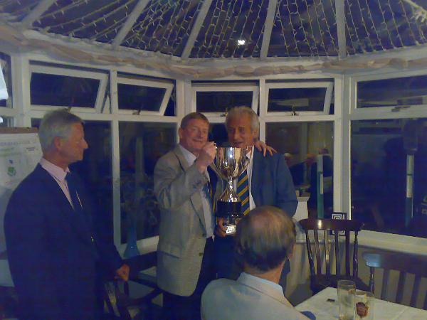 Captains_Day_2007_(Cherwell_Edge)_009.jpg - Winner Brian Kay with the May Fu Two Trophy received from Captain Peter Burwell.  Chairman Alan Brewer looks on